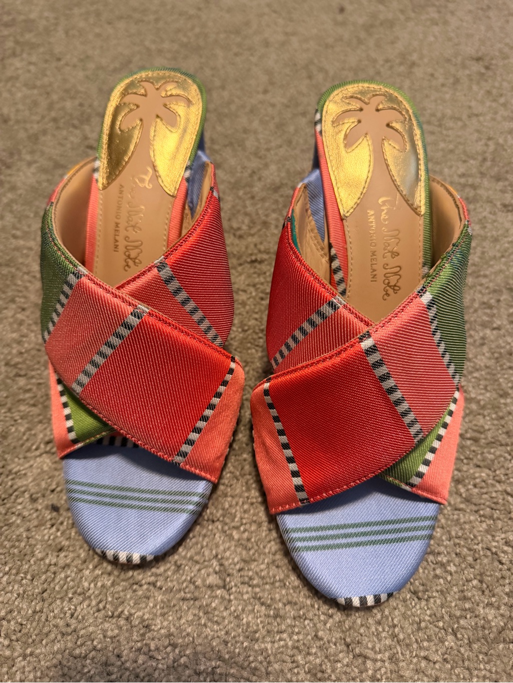 The Nat Note X Antonio Melani Coral & Multi-Stripe Crisscross Mule Sandals